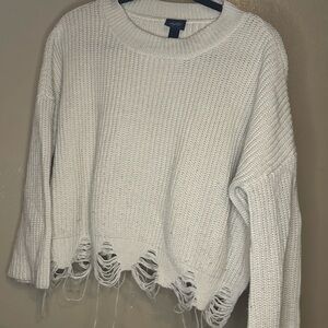 Daytrip Distressed White Sweater